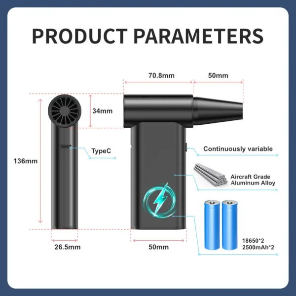 China Wholesale Powerful AD56 4-in-1 Cordless Turbo Jet Fan Air Duster: 150W, 120,000 RPM for Cars, Computers, Home, Outdoors, and Camping - Image 3